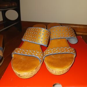Corkys Tan and Blue Wedges